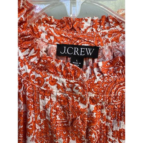 J. Crew Ruffle Collar Mini Dress Sz Large Poplin Floral Bouquet Pockets - Picture 3 of 10